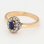 Ring - 14 karaat Geel goud - Parel - Saffier