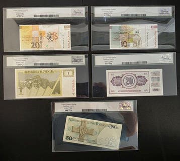 Wereld. - 5 slabbed banknotes - Various Dates (Zonder