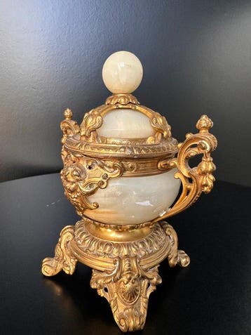 Encrier - Beautiful antique historicist onyx inkwell with, Antiquités & Art
