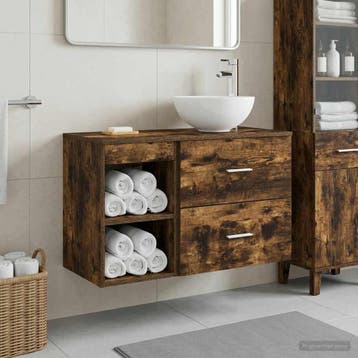 vidaXL Badkamermeubel Set 2 st Gerookt eiken Bewerkt hout, Huis en Inrichting, Verzenden, Nieuw