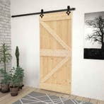 vidaXL Schuifdeur Naturel en Zwart 80 x 210 cm Massief, Verzenden, Nieuw