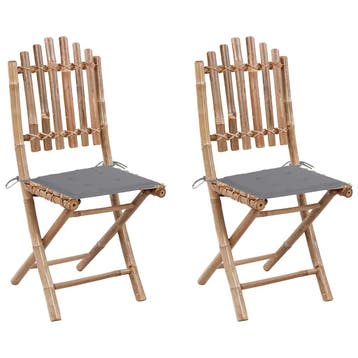 vidaXL Opklapbare stoelen (2 stuks) met kussens, bamboe, Verzenden, Nieuw