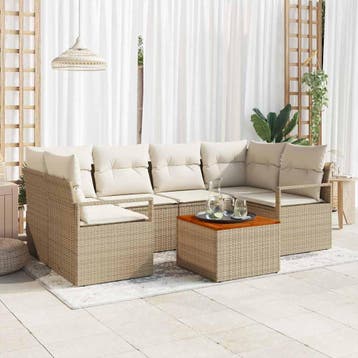 vidaXL Tuinbank Set 7 st Beige poly rattan, Verzenden, Nieuw