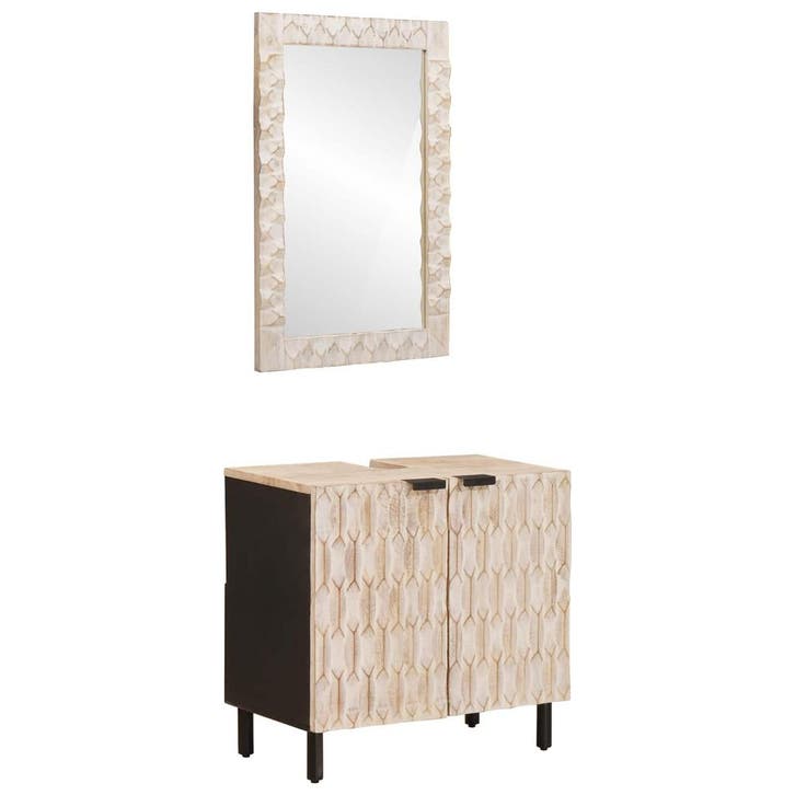 vidaXL Badkamer Sets met opslag Witte Was Afwerking Massief, Huis en Inrichting, Badkamer | Badkamermeubels, Nieuw, Verzenden