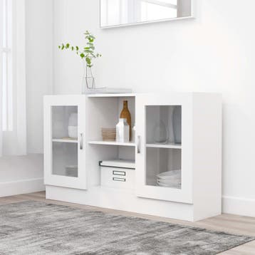 vidaXL Vitrinekast 120x30,5x70 cm bewerkt hout wit, Verzenden, Nieuw