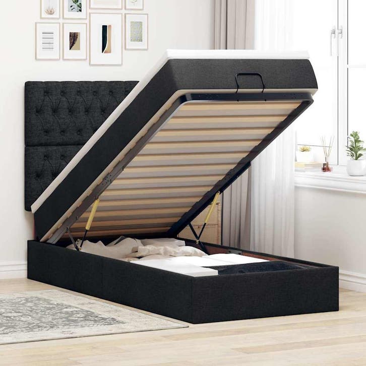 vidaXL Bed poef met matras en LEDs 80x200 cm stof zwart, Huis en Inrichting, Slaapkamer | Bedden, Nieuw, Verzenden