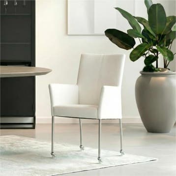 Set van 6 Leren eetkamerstoelen Comfort met wieltjes en, Ophalen of Verzenden, Nieuw, Leer