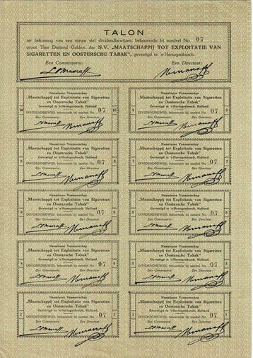 Nederland. 1926 - Exploitatie van Sigaretten en Oostersche