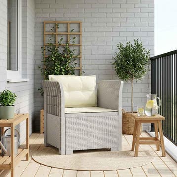 vidaXL Eén-zits Fauteuil met Kussens Rieten Look PP Wit, Verzenden, Nieuw