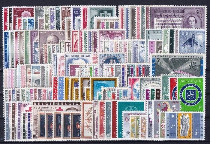 België 1955/1959 - 5 jaargangen met blok Zuidpool - OBP/COB, Timbres & Monnaies, Timbres | Europe | Belgique