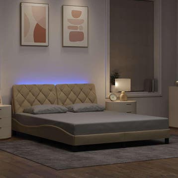 vidaXL Bedframe met LED zonder matras 160x200 cm stof crème, Verzenden, Nieuw