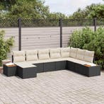 vidaXL Tuinbank Set met kussen 8 pcs Zwart Poly rattan, Verzenden, Nieuw