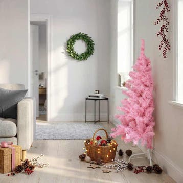 vidaXL Kunstkerstboom met standaard half 120 cm PVC roze, Diversen, Verzenden, Nieuw