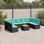 vidaXL 10-delige Loungeset met kussens poly rattan zwart, Verzenden, Nieuw, Loungeset