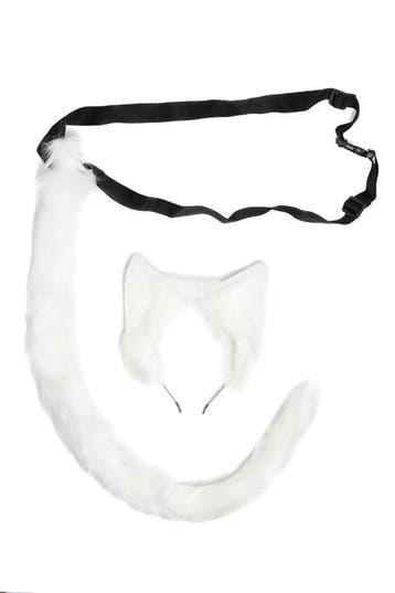KIMU® Haarband Furry Oren Staart Set Wit Kat Poes Vos Diadee, Ophalen of Verzenden, Nieuw