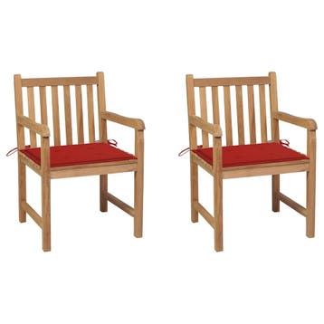 vidaXL Tuinstoelen 2 st met rode kussens massief teakhout, Verzenden