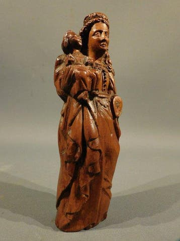 Sculpture, Maria met Kind - 17e eeuw - 16.5 cm - Buis