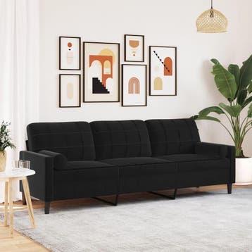 vidaXL 3-zitsbank met sierkussens 210 cm fluweel zwart, Verzenden, Nieuw