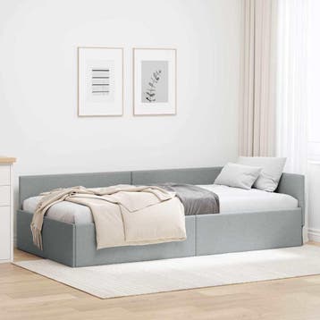 vidaXL Hoek Bed Frame met hoofdeinde Lichtgrijs 90 cm x 200, Huis en Inrichting, Slaapkamer | Bedden, Verzenden, Nieuw