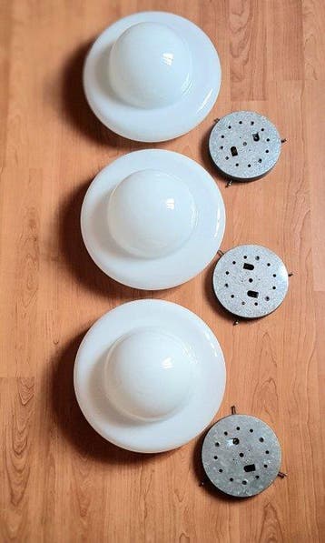 Plafondlamp - Opaline glas - Set van drie wandlampen,