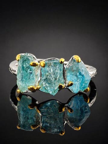 Lichtblauwe Apatiet Ring - 925 Sterling Zilver - Gouden, Verzamelen