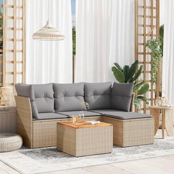 vidaXL 5-delige Loungeset met kussens poly rattan gemengd, Verzenden, Loungeset