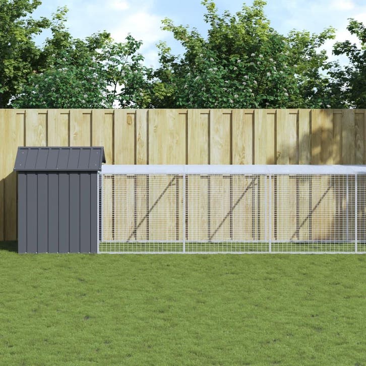 vidaXL Kippenhok met ren 117x813x123 cm gegalvaniseerd staal, Dieren en Toebehoren, Knaagdieren en Konijnen | Hokken en Kooien