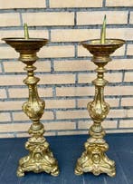 Kandelaar (2) - Verguld messing - Altaar-kerk kaarsenhouder