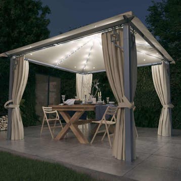 vidaXL Prieel met gordijn en LED-lichtslinger 3x3 m, Verzenden, Nieuw