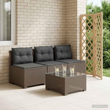 vidaXL 3-Zits Tu bank met Kussens Rattan Look PP Lichtgrijs, Tuin en Terras, Verzenden, Nieuw