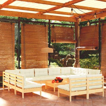 vidaXL 12-delige Loungeset met crèmekleurige kussens, Tuin en Terras, Verzenden, Nieuw, Loungeset