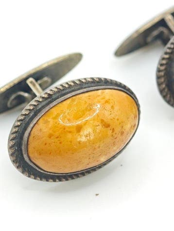 Ancien ambre beurre balte, boutons de manchettes en argent, Collections