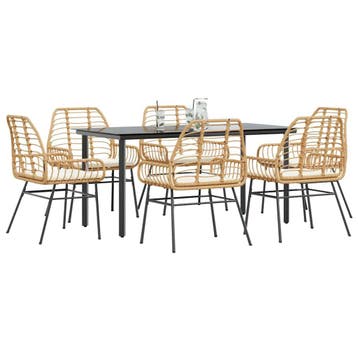 vidaXL 7-delige Tuinset met kussens poly rattan glas bruin, Verzenden, Tuinset