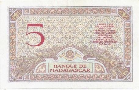 Ohne Jahr Madagascar Pick 35 5 Francs Nd (1937 1947), Postzegels en Munten, Bankbiljetten | Europa | Niet-Eurobiljetten, België