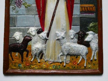 Plaquette - Jésus le Bon Pasteur avec des petits moutons et