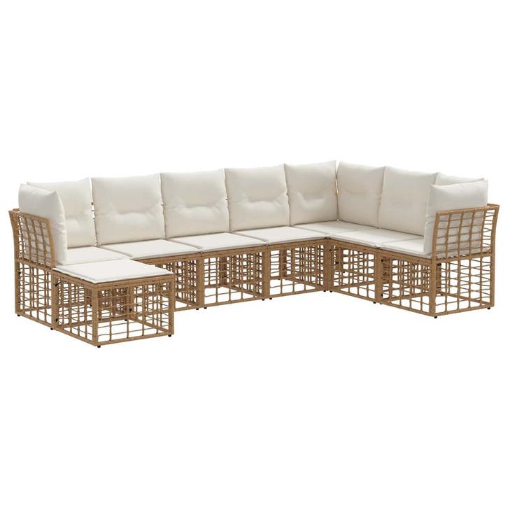 vidaXL Buiten bank set met kussen 8 pcs Naturel Polyester, Tuin en Terras, Tuinsets en Loungesets, Nieuw, Verzenden