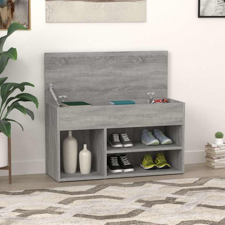 vidaXL Schoenenbank 80x30x45 cm bewerkt hout grijs sonoma, Huis en Inrichting, Kasten | Schoenenkasten, Nieuw, Verzenden