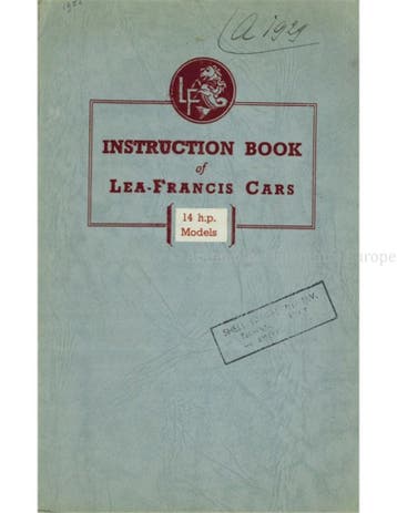 1952 LEA-FRANCIS 14 H.P. FOUR-LIGHT SALOON INSTRUCTIEBOEKJE
