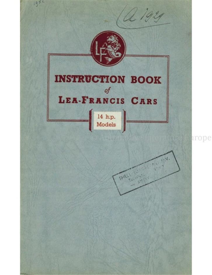 1952 LEA-FRANCIS 14 H.P. FOUR-LIGHT SALOON INSTRUCTIEBOEKJE, Auto diversen, Handleidingen en Instructieboekjes