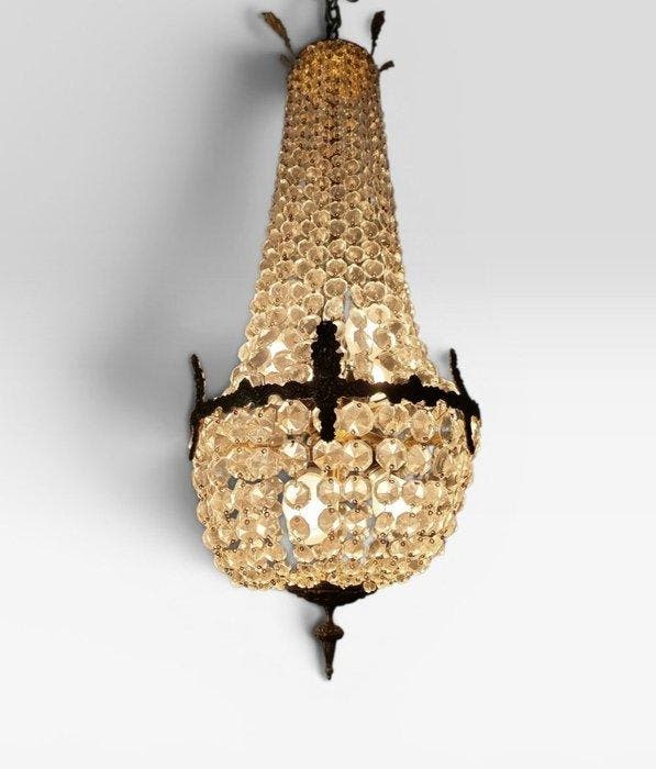Lampe à suspendre - bronze, cristal, Antiquités & Art, Curiosités & Brocante