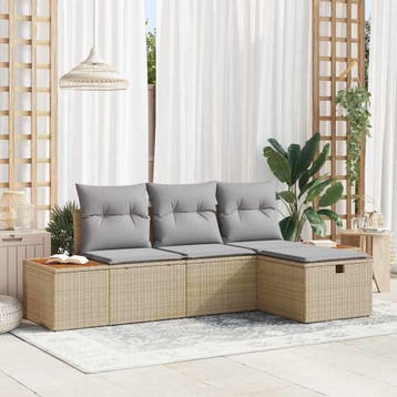 vidaXL Tuinbank Set 4 st Beige poly rattan, Verzenden, Nieuw