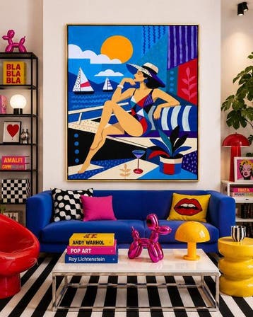 Adri Q 120 x 90 cm - La Mujer en el Yate y los Veleros al, Antiek en Kunst