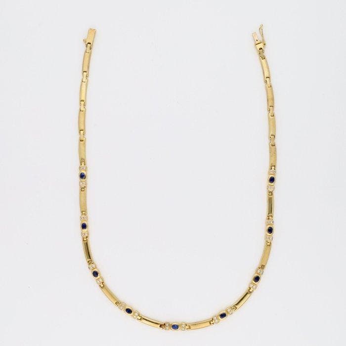 Halsketting - 18 karaat Geel goud Saffier - Diamant, Bijoux, Sacs & Beauté, Colliers