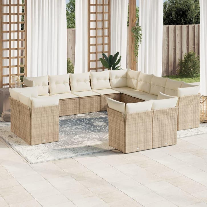 vidaXL 13-delige Loungeset met kussens poly rattan beige, Jardin & Terrasse, Ensembles de jardin, Envoi