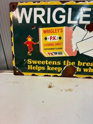 Wrigley’s P.K. Chewing Gum – Emaille Reclamebord - Emaille