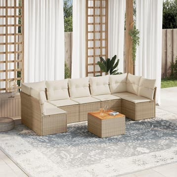 vidaXL 8-delige Loungeset met kussens poly rattan beige, Verzenden, Loungeset