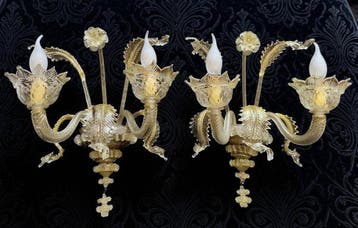 Wandkandelaar (2) - Murano - Rijke goudinclusies, Antiek en Kunst
