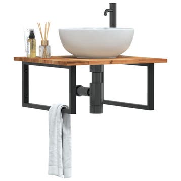 vidaXL Badkamer wandschap staal en massief acaciahout, Verzenden