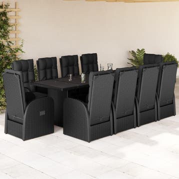 vidaXL 11-delige Tuinset met kussens poly rattan zwart, Verzenden, Nieuw, Tuinset