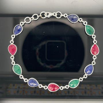 Zilver - Armband - Smaragd-Rubijn-Saffier